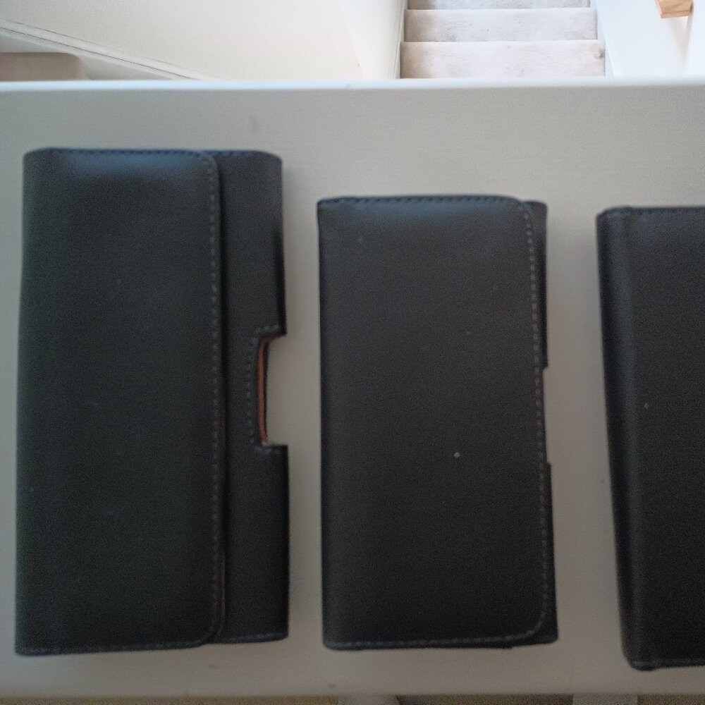3 New Black Leather Cellphone Cases all with beltloops 1 XL and 2 L Phone Holder